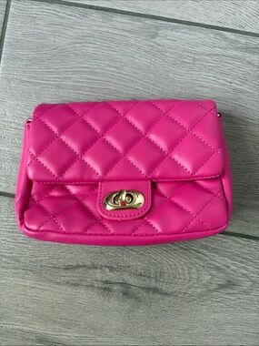 Quilted Hot Pink Crossbody Bag with Gold Turn-Lock